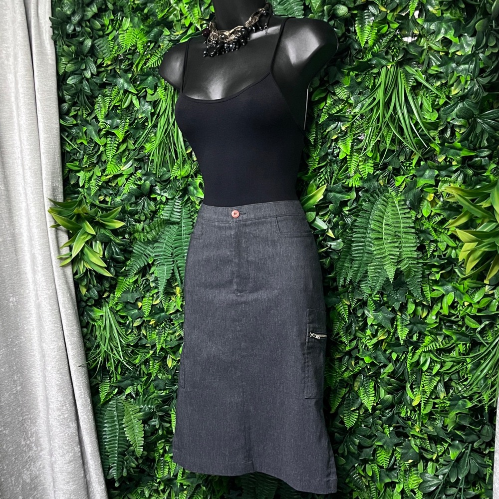 Y2K Guess Skirt‎ Size 28 Charcoal Grey Cargo Midi Vintage Utility Stretch 3604